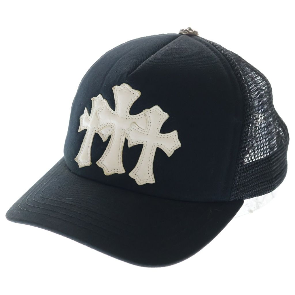 CHROME HEARTS (クロムハーツ) TRUCKER CAP トラッカーキャップ 3セメタリーレザーパッチメッシュキャップ 帽子 ブラック/ホワイト