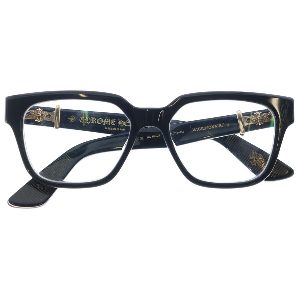 CHROME HEARTS (クロムハーツ) VAGILLIONAIRE 2 ダガーテンプル ウェリントンアイウェア 眼鏡 ブラック/ゴールド