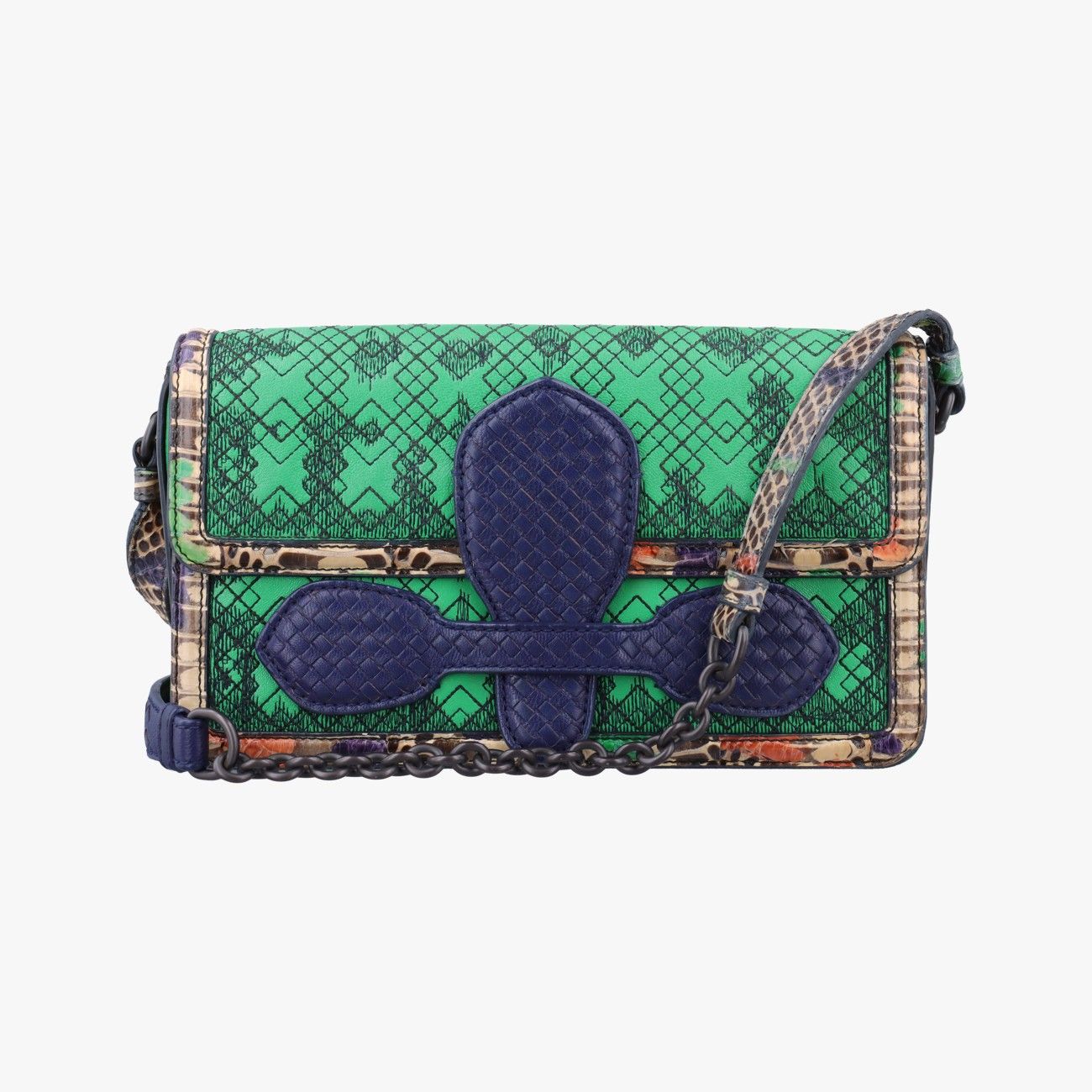 ボッテガヴェネタBottega Venetaイントレチャート グリーン×パープル×マルチ レザー×パイソン B04506839M