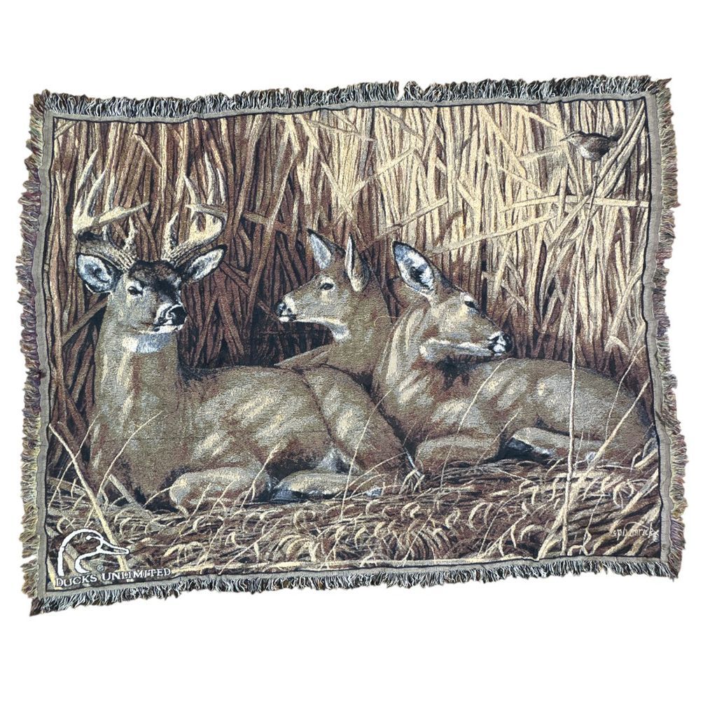 vintageラグ ブランケット マルチカバー タペストリー アニマル 動物 シカ 小鳥 アートワーク Rug Throw Blanket Animal 2545