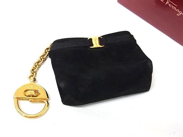 Salvatore Ferragamo DP2037 Ferragamo Vara Suede Key Holder Back Charm Pouch Accessory Case Black