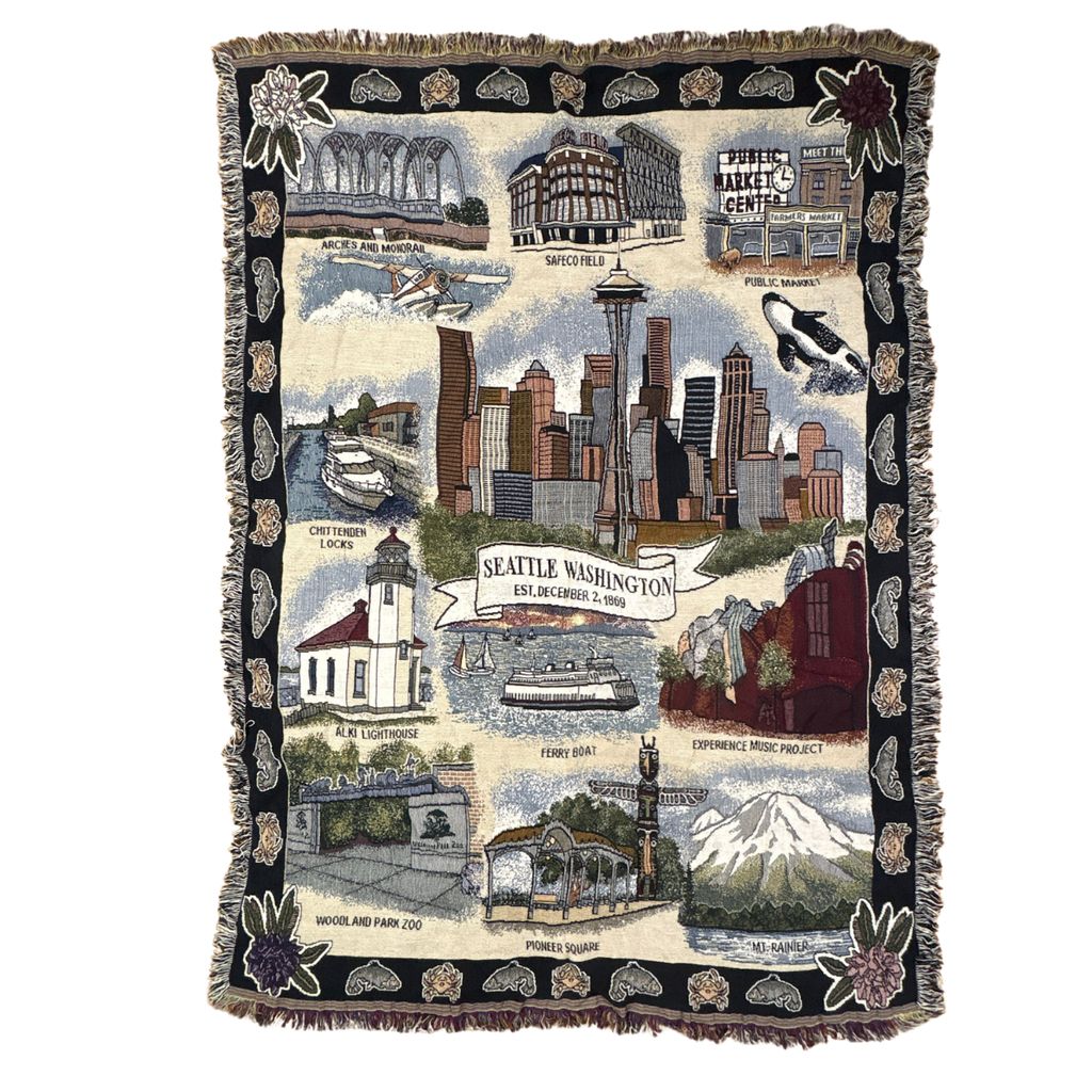 vintageラグ ブランケット マルチカバー タペストリー ワシントン州 シアトル 名所 建物 Rug Blanket Landmark 3529