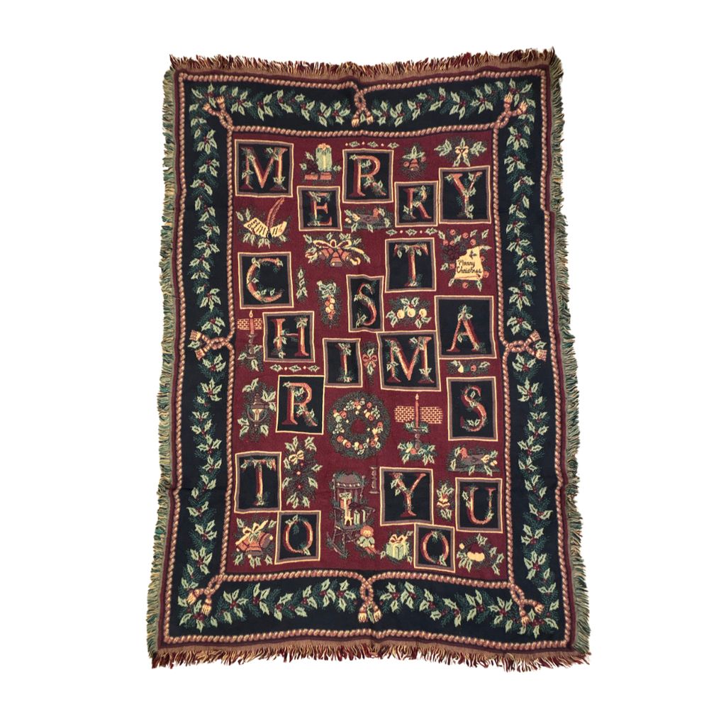 vintageラグ ブランケット マルチカバー タペストリー USA製 クリスマス アルファベット Rug Blanket Christmas 3130