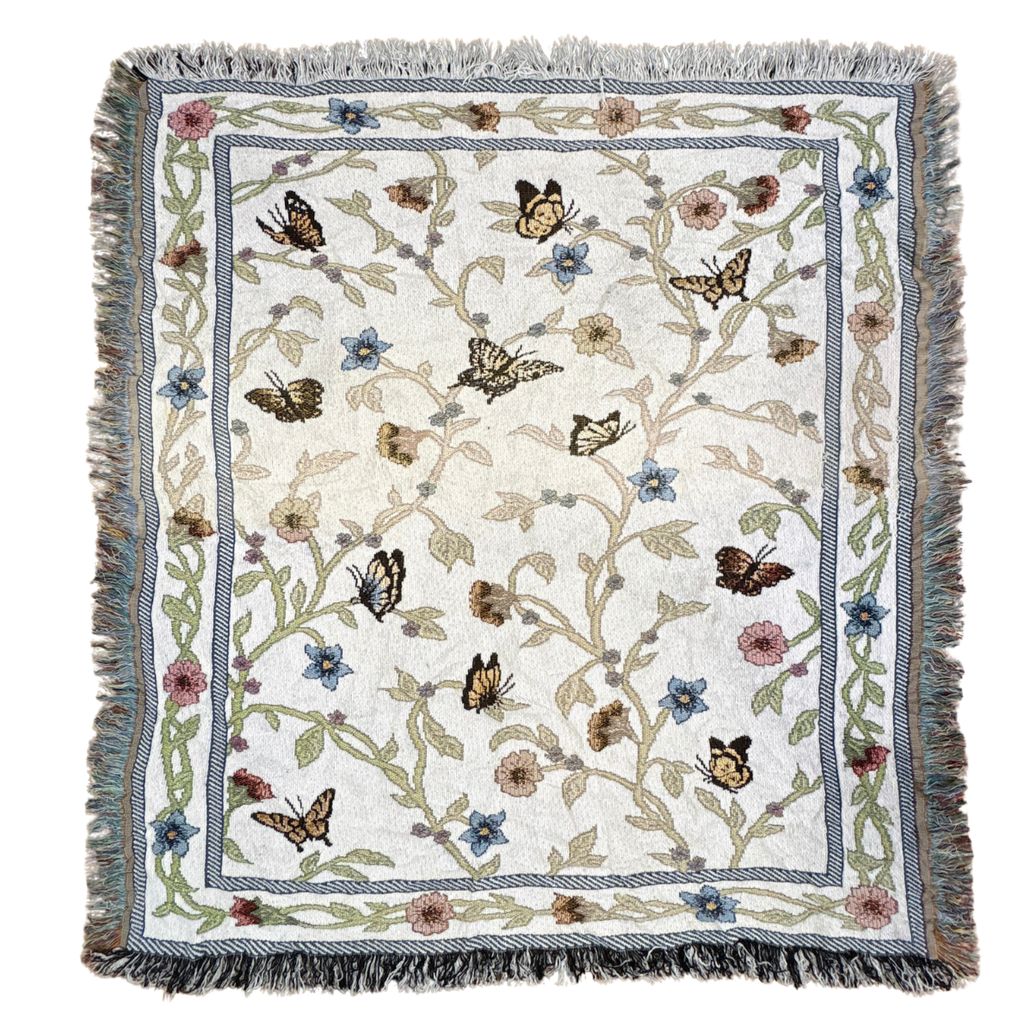 vintageラグ ブランケット マルチカバー タペストリー 蝶 フラワー 花 ツタ Rug Blanket Butterfly 3813