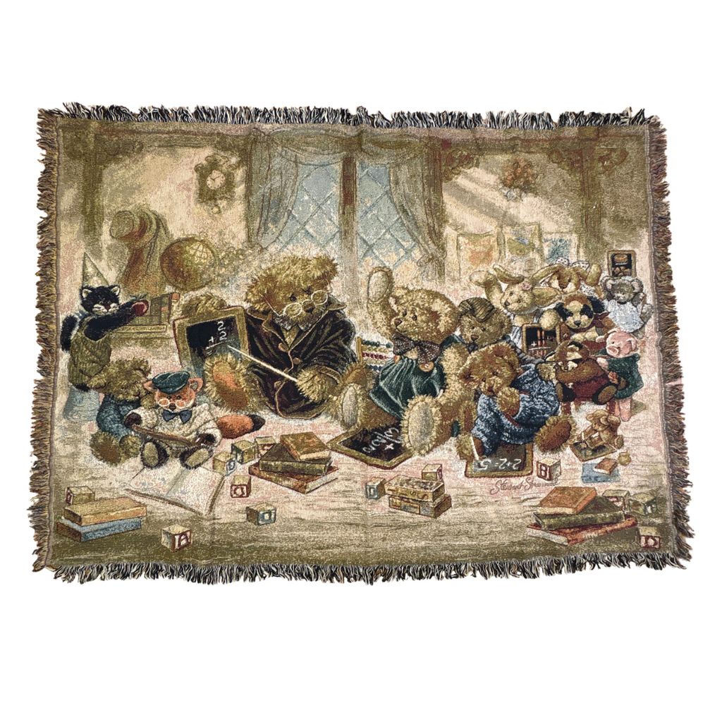 vintageラグ ブランケット マルチカバー タペストリー テディベア クマ アニマル 算数 Rug Blanket Teddy Bear 4017