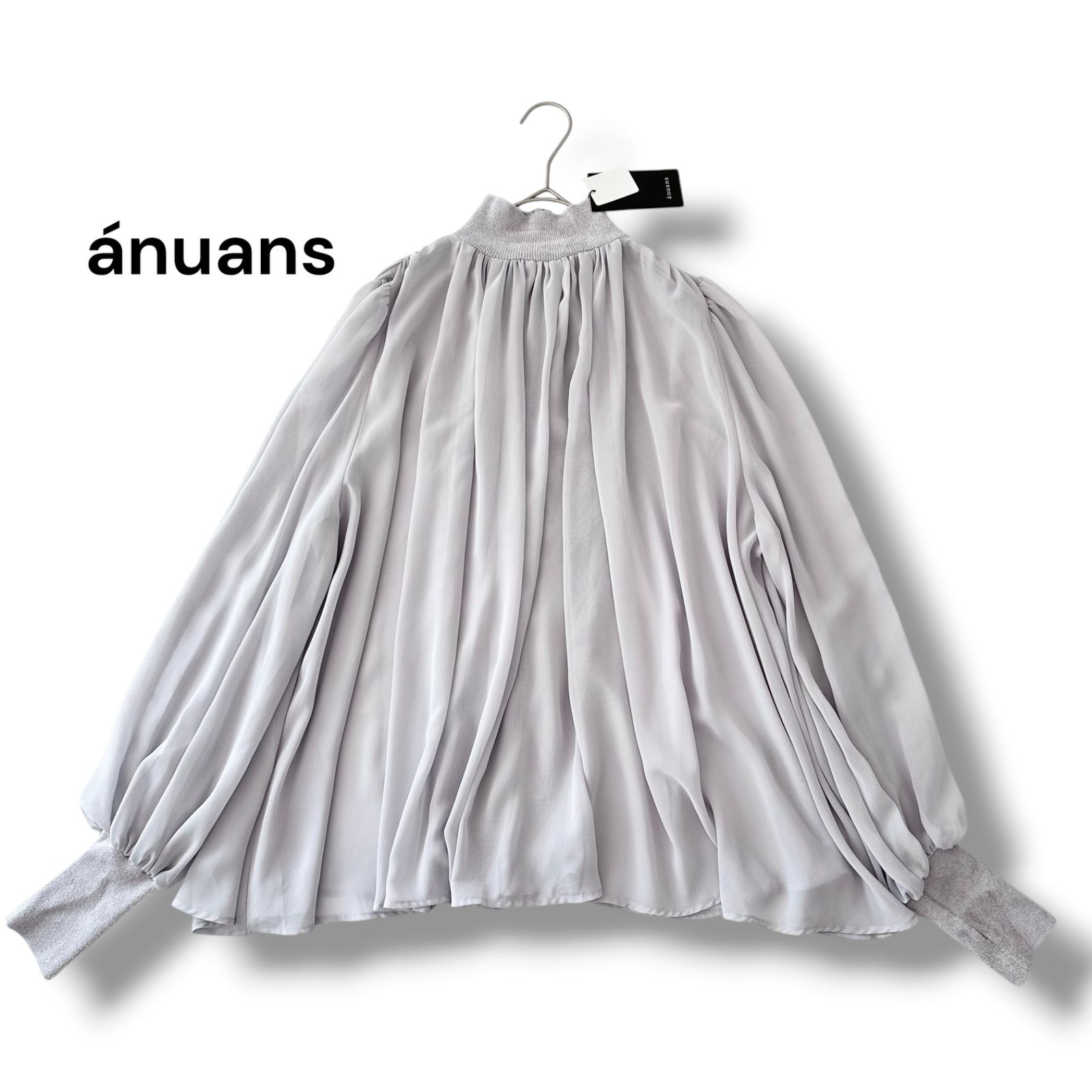 anuans アニュアンス ジョーゼットフレア ブラウス アイスブルー 長袖 チュニック シアー風 フレアシルエット レディース F フリーサイズ 新品タグ付き 美品 2025年モデル 6JL075