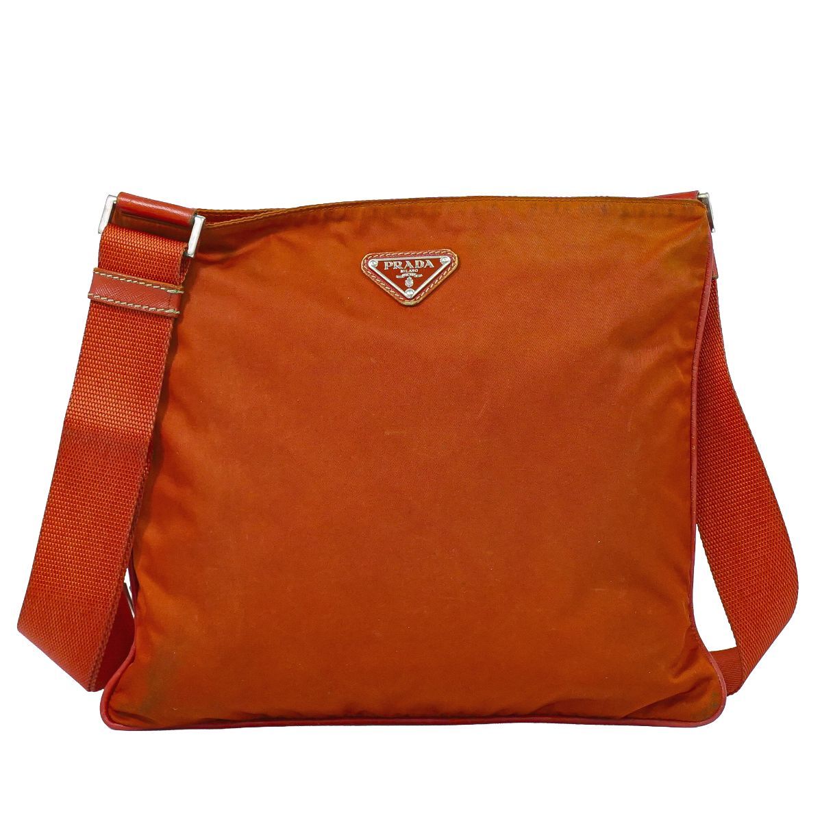 本物 プラダ PRADA ナイロン ショルダーバッグ ポシェット オレンジ バッグ 中古・