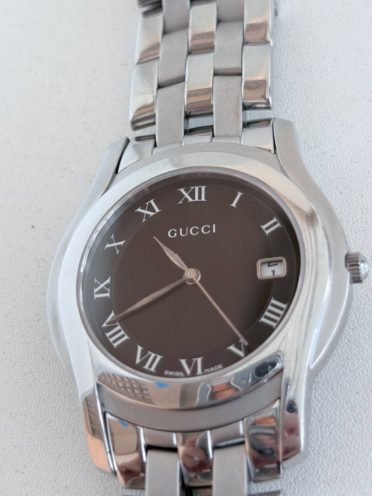 【良品】GUCCI グッチ 腕時計 5500M デイト ブラック文字盤 メンズ