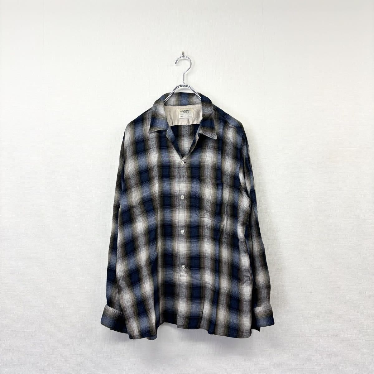 50s ~ 60s 名作 Vintage ARROW アロー オンブレチェック オープンカラー シャツ USA製 SHIRT ARCHIVE アーカイブ サイズ L 80714 0700 61,050円