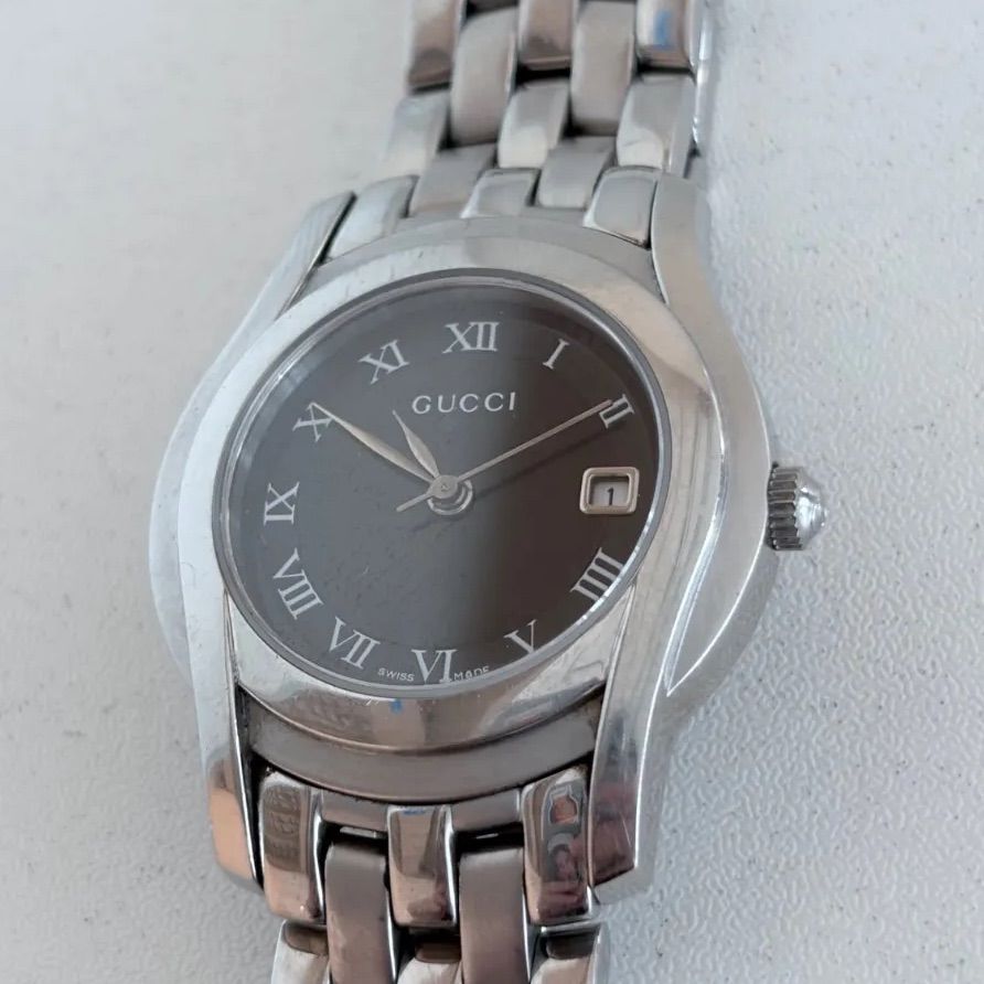 【良品】GUCCI グッチ 腕時計 5500L デイト ブラック文字盤 レディース