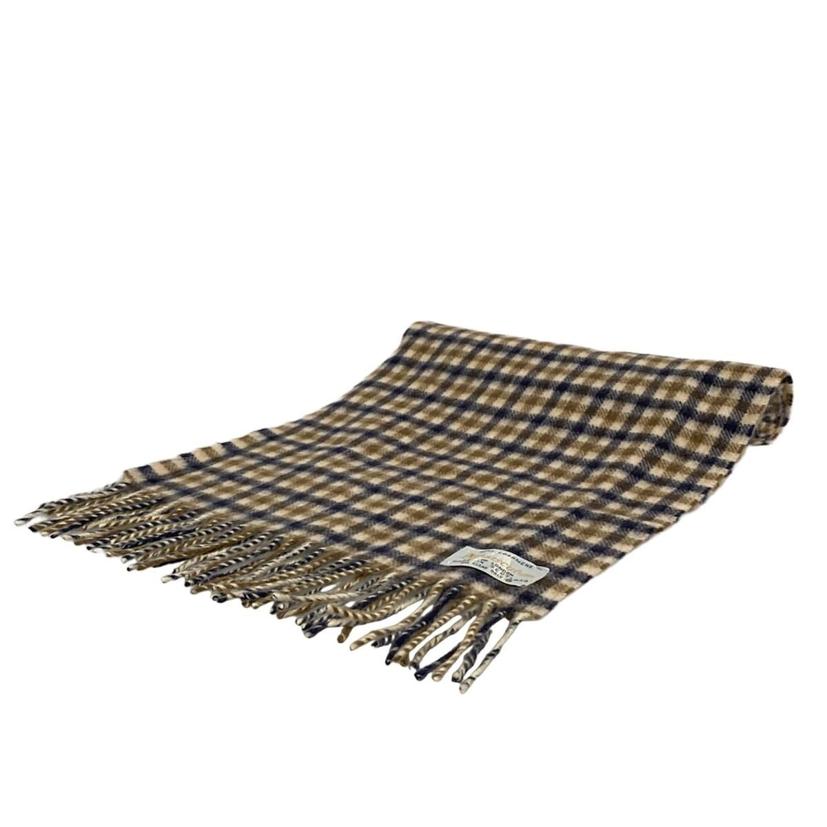 Aquascutum(アクアスキュータム) マフラー - ベージュ×ダークブラウン×ダークグレー チェック柄 カシミヤ