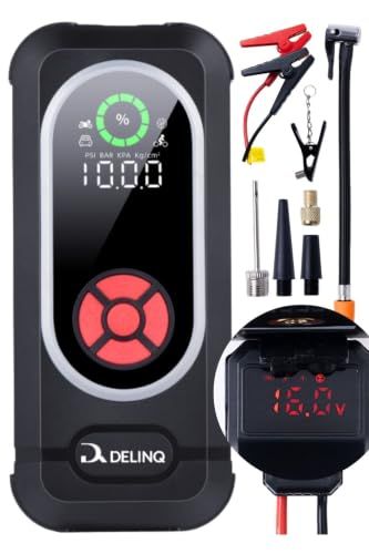 DELINQ ジャンプスターター 空気入れ 150PSI 10000mAh 保証1年 PSE認証 エンジンスターター ピーク電流1200A ３種LEDライト デジタルスマートクランプ コンプレッサーt 744ea1cf