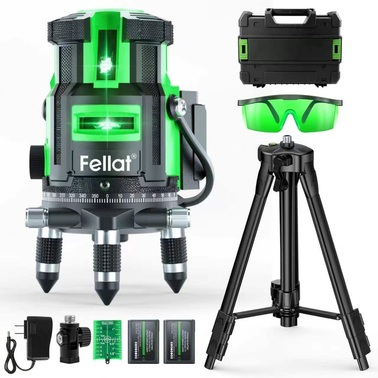 ☆新品☆レーザー墨出し器 5ライン グリーンレーザー 4方向大矩ライン照射モデル レーザーレベル 自動補正 回転レーザー線 4垂直 1水平 地墨ポイント 受光器対応 屋内・屋外兼用 9,984円
