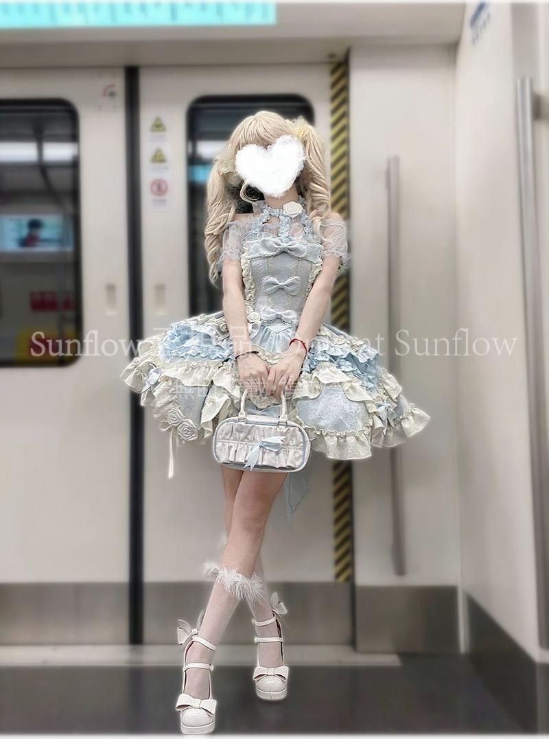 再入荷 【送料無料】コスプレ衣装 ゴシックロリィドレJSワンピー蝶結びデザイ成人洋プリンセス 2スタイブルー＆ピン高級上品な日常＆イベント用ドレス