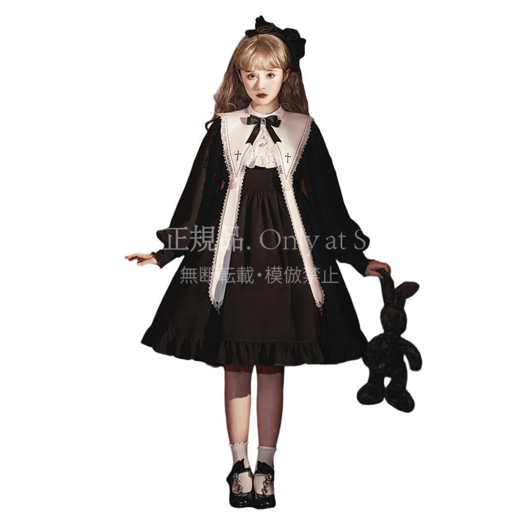 再入荷 【特価】人気商品★リボンワンピース ゴスロリ 長袖 メイド服 シスター 十字架 ロリータ ハロウィン 仮装 森ガール レース 可愛い ゴシック風 学