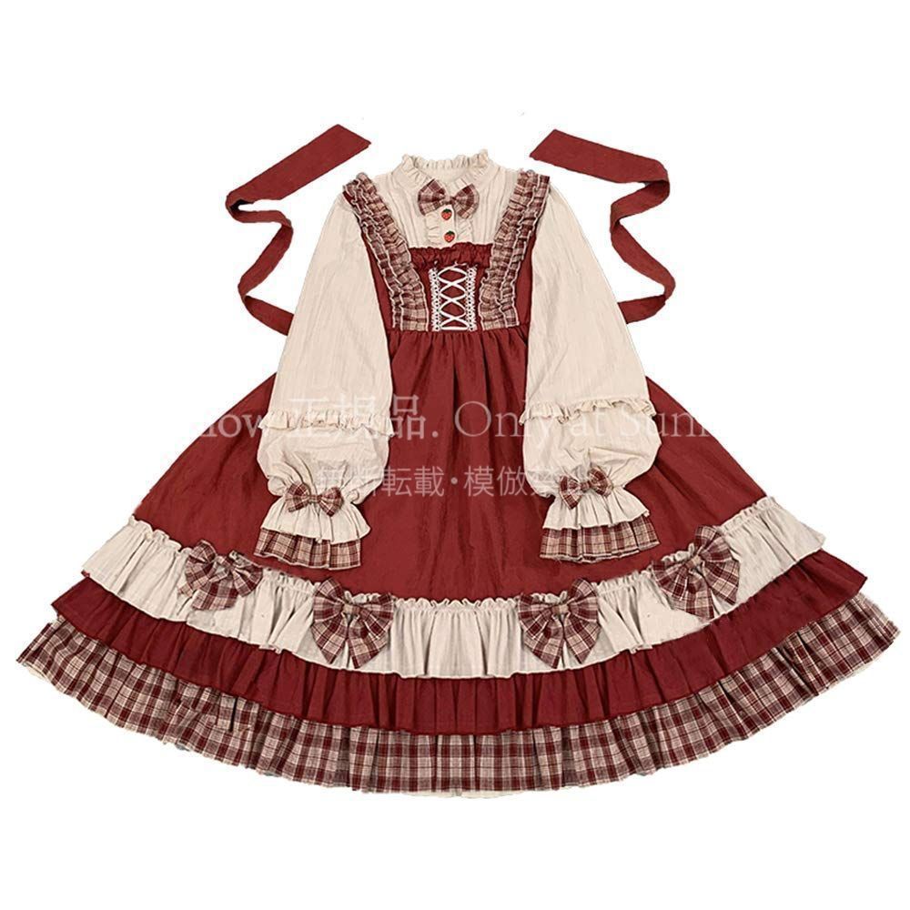 再入荷 【特価】人気商品★ロリータ ワンピース 長袖 赤ずきん コスプレ 姫 ドレス 可愛い ゆめかわいい 森ガール 女の子 ガールズ フリル リボン cosp