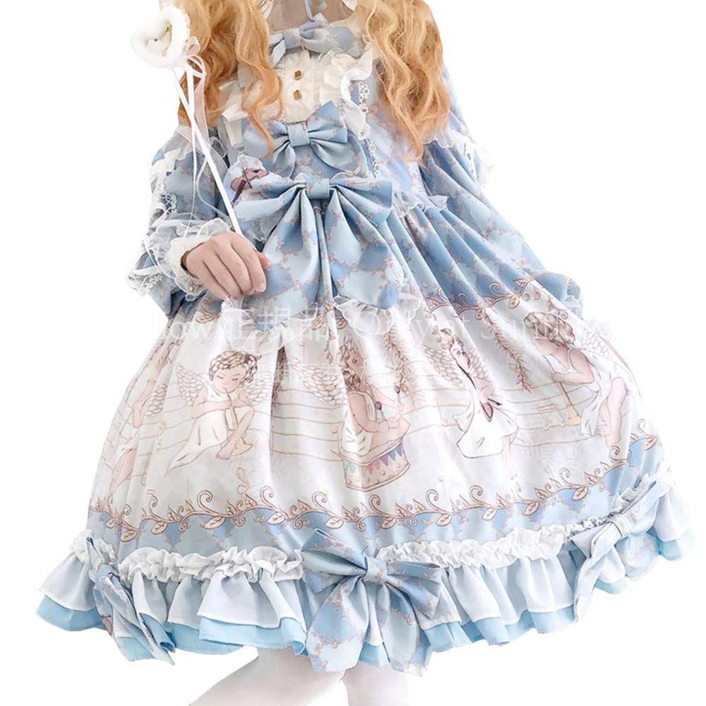 再入荷 【特価】人気商品★ワンピース ロリータ 長袖 ロリータ服 森ガール 女の子 姫 ドレス ゆめかわいい リボン フリル 天使 コスプレ 衣装 学園祭 文化祭 イベント