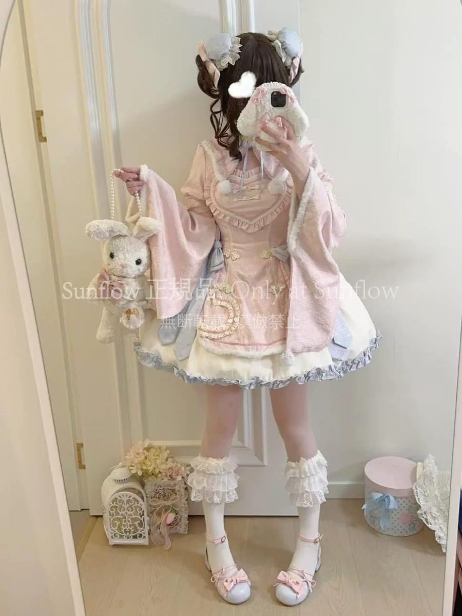 再入荷 【特価】人気商品★ワンピース 中華風 冬 レディース ケープ チャイナボタン もこもこ 中華服 振袖 夢かわいい リボン フリル 刺繍 ロリータ ゴ