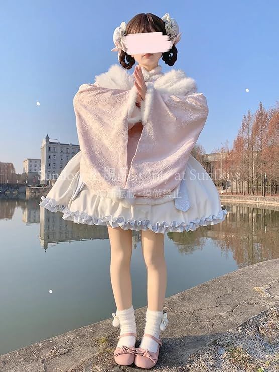 再入荷 【特価】人気商品★ワンピース 中華風 冬 レディース ケープ チャイナボタン もこもこ 中華服 振袖 夢かわいい リボン フリル 刺繍 ロリータ ゴ