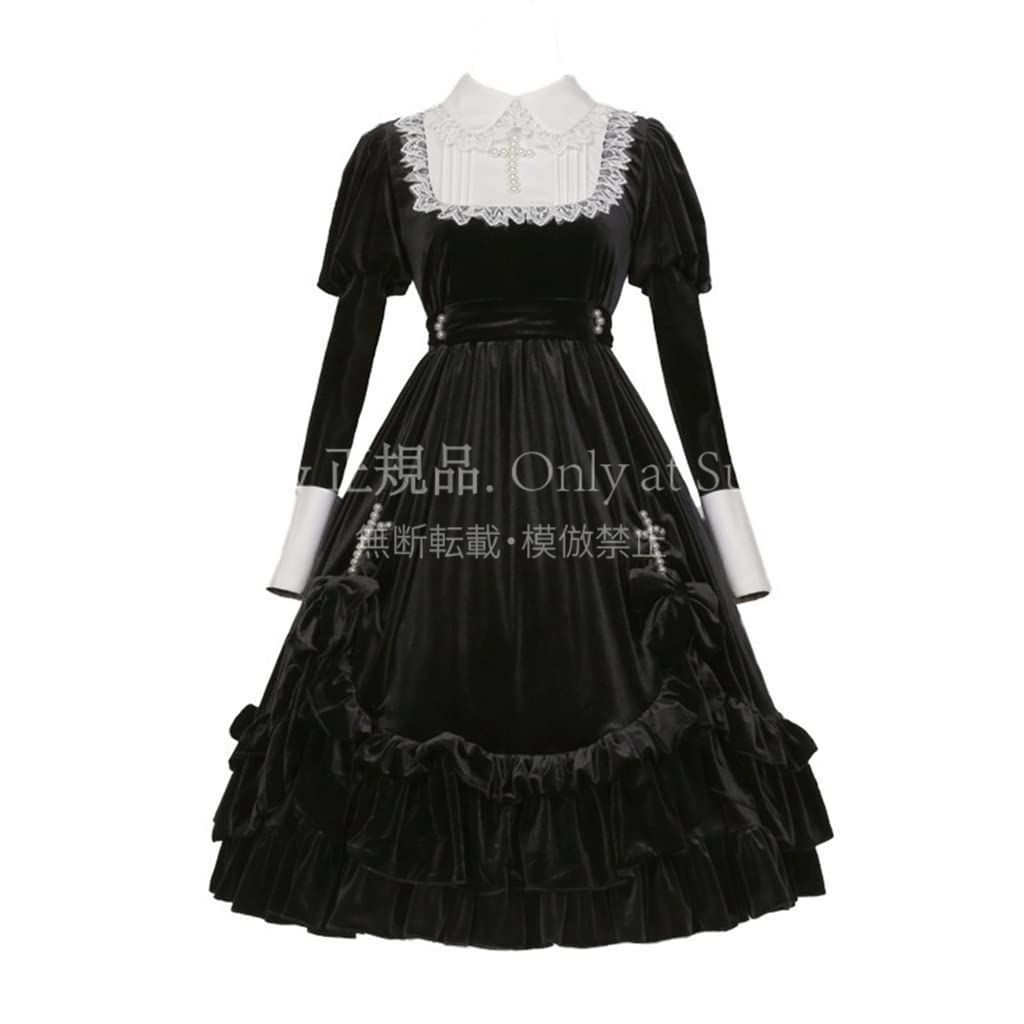 再入荷 【特価】人気商品★洋服 ワンピース ゴスロリ シスター ゴシック ロリータ 長袖 蝶結び 女装 パール 十字架 森ガール レース リボン 女の子 可愛 10,651円