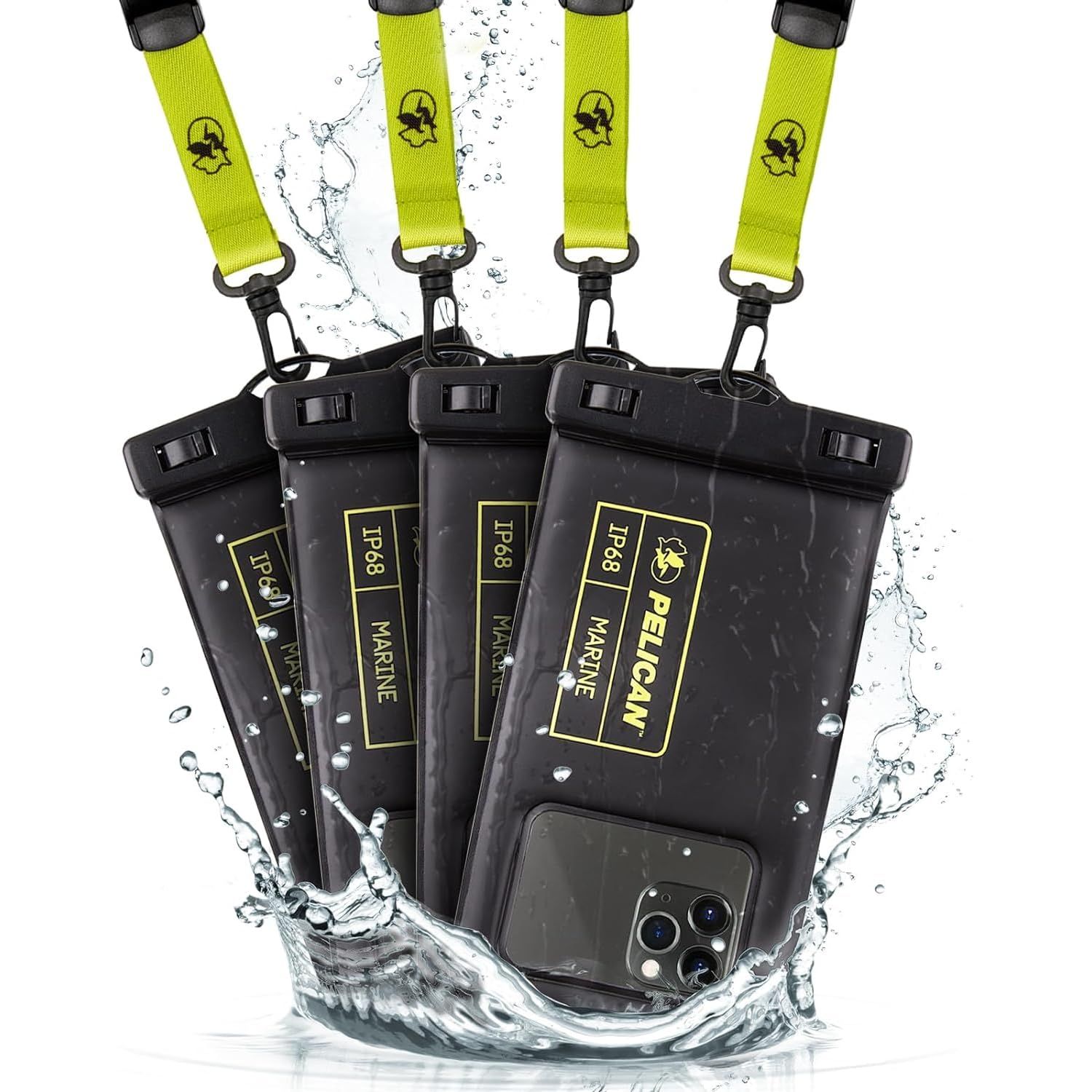 Pelican IP68 防塵防水規格最高等級 ペリカン スマホ 防水ポーチ 防水ケース ノーマルサイズ 4個セット 〔最大 6.7 インチ スマートフォン対応〕 Marine Waterproof Floating Pouch - Black/L...(サイ
