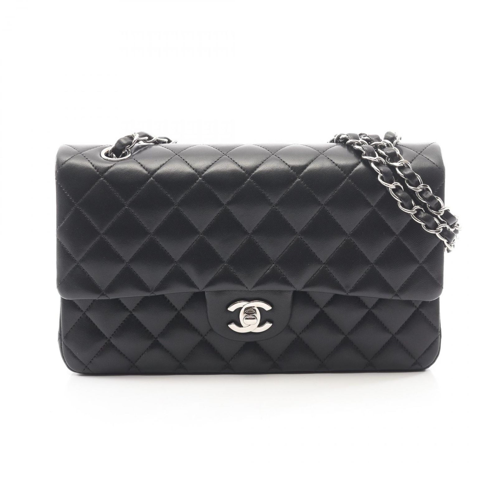 シャネル CHANEL ショルダーバッグ マトラッセ Wフラップ ブラック ラムスキン（羊革） マトラッセ ダブルフラップ チェーンショルダー レディース Used A