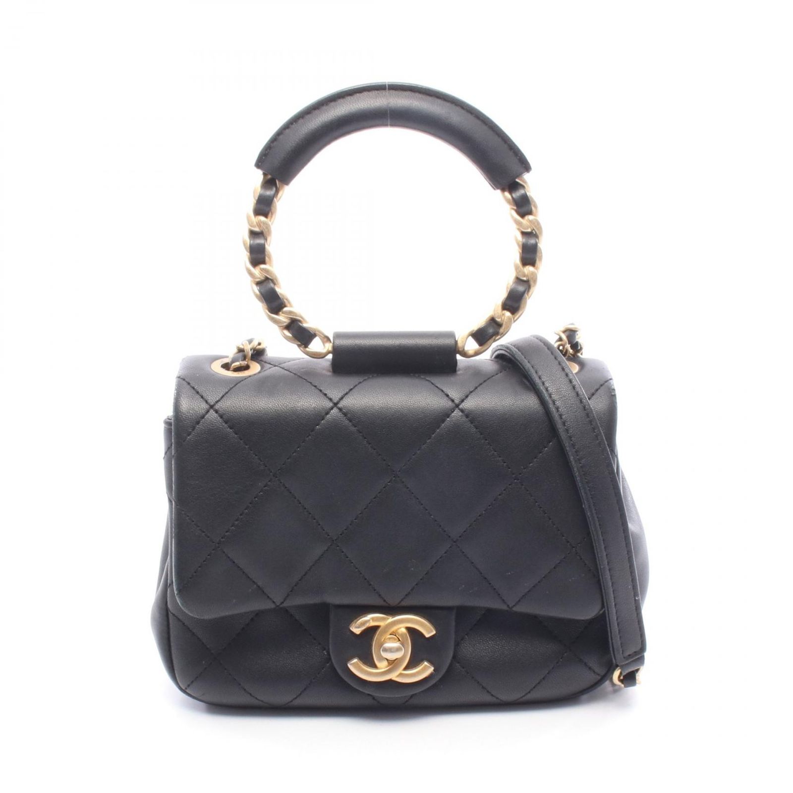 シャネル CHANEL ショルダーバッグ マトラッセ ループハンドル ブラック ラムスキン（羊革） マトラッセ ループハンドル 2wayチェーンショルダー レディース