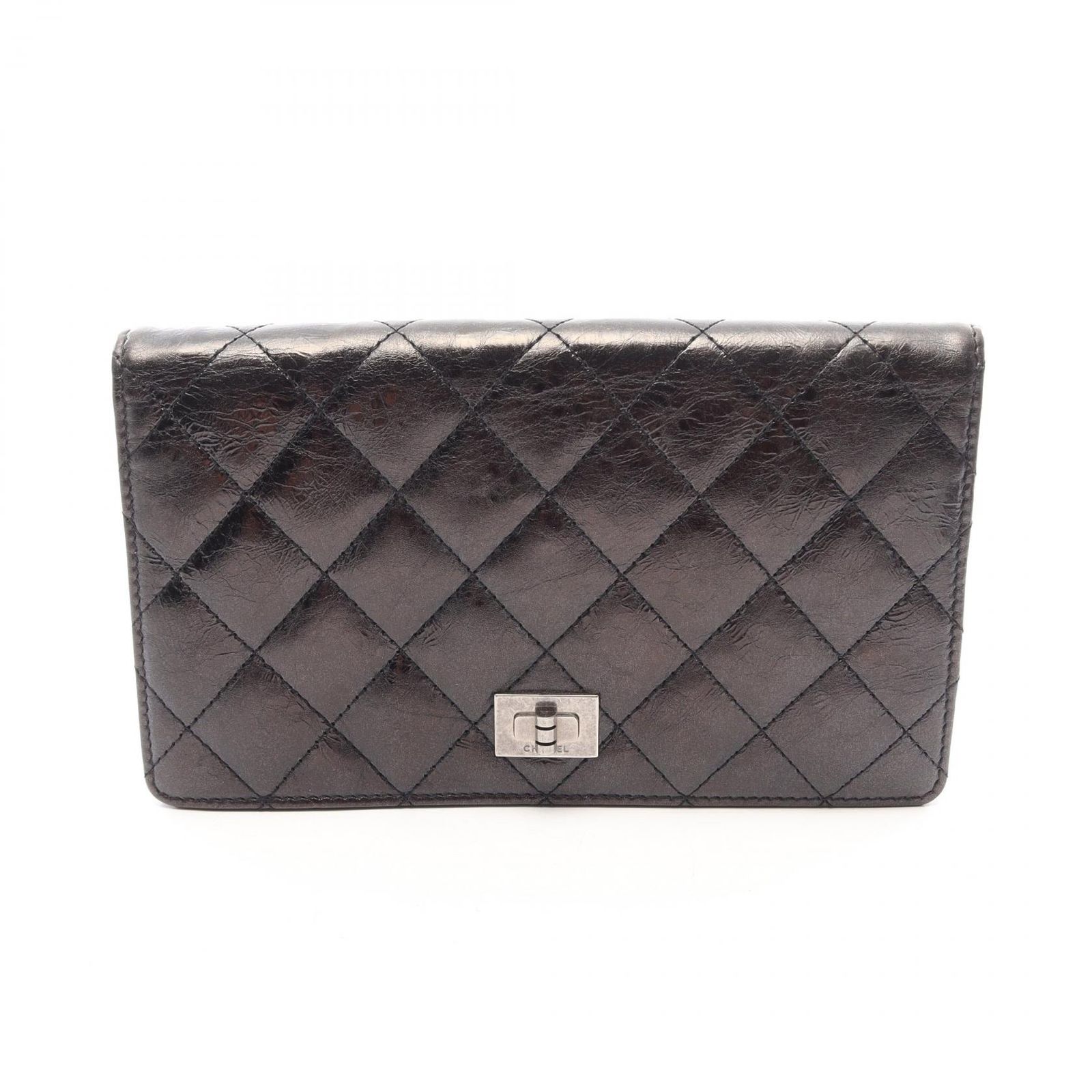 CHANEL ブラック 二つ折り財布 シャネル CHANEL 二つ折り長財布 2.55 マトラッセ ブラック レザー