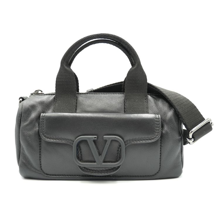 VALENTINO GARAVANI（ヴァレンティノ ガラヴァーニ）ミニショルダーバッグ ハンドバッグ 2WAY Vロゴ ブラック レザー レディース 【中古】