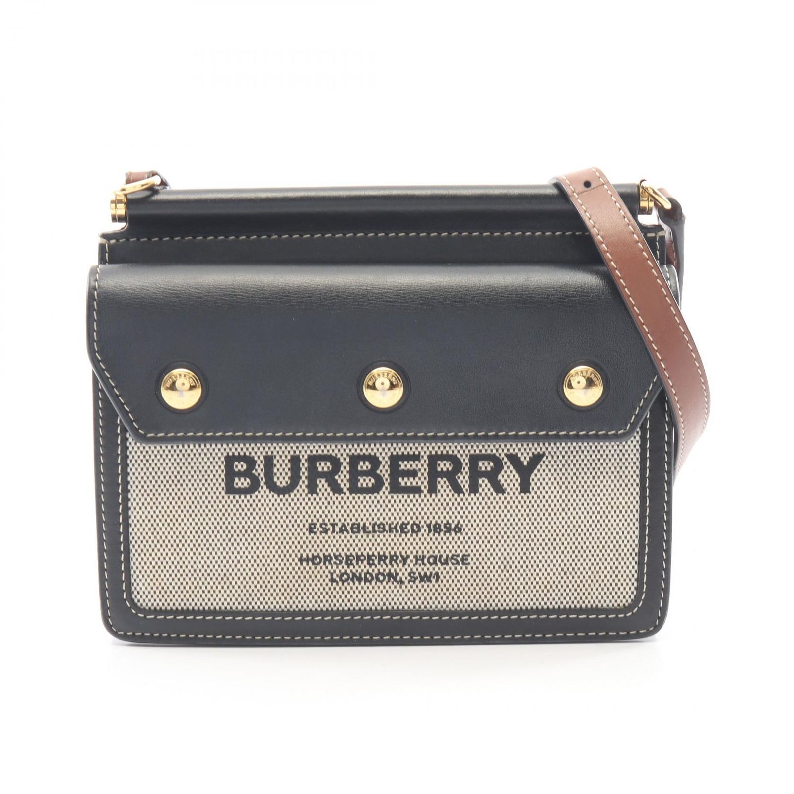 バーバリー BURBERRY ショルダーバッグ タイトル ミニ 8014611 ブラウン/ブラック キャンバス レザー ショルダーバッグ レディース Used B