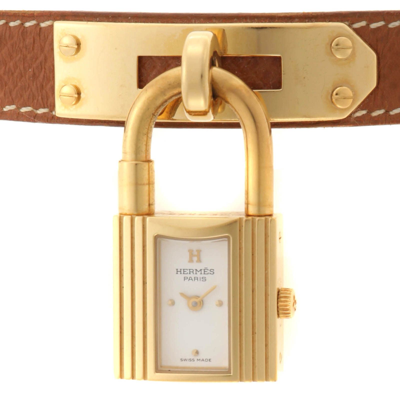 HERMES エルメス ケリーウォッチ KE1.210 腕時計 GP GP/レザー レザー ホワイト クオーツ ホワイト文字盤 レディース【中古】432 62,255円