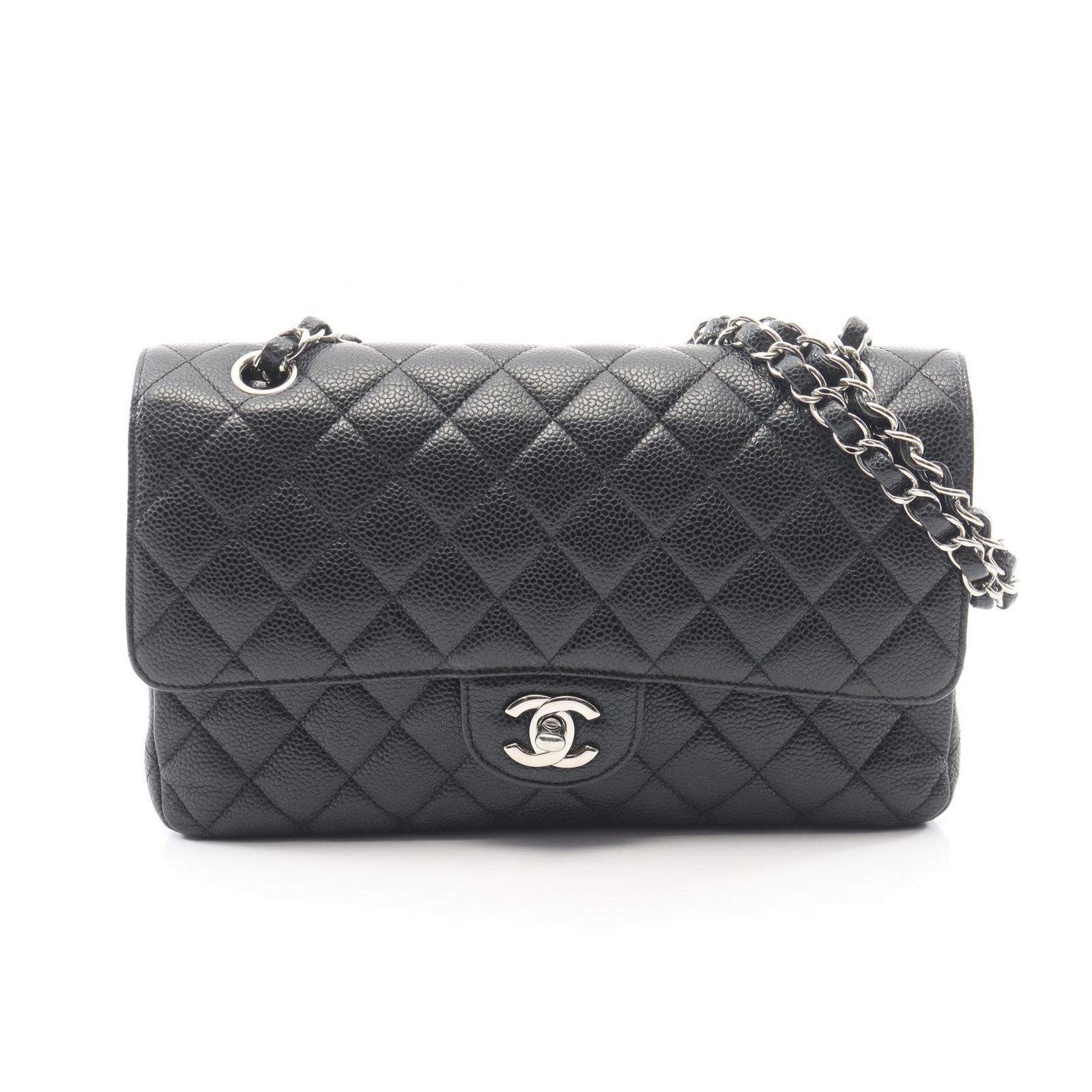シャネル CHANEL ショルダーバッグ マトラッセ Wフラップ ブラック キャビアスキン(グレインドカーフ) マトラッセ ダブルフラップ チェーンショルダー レディース