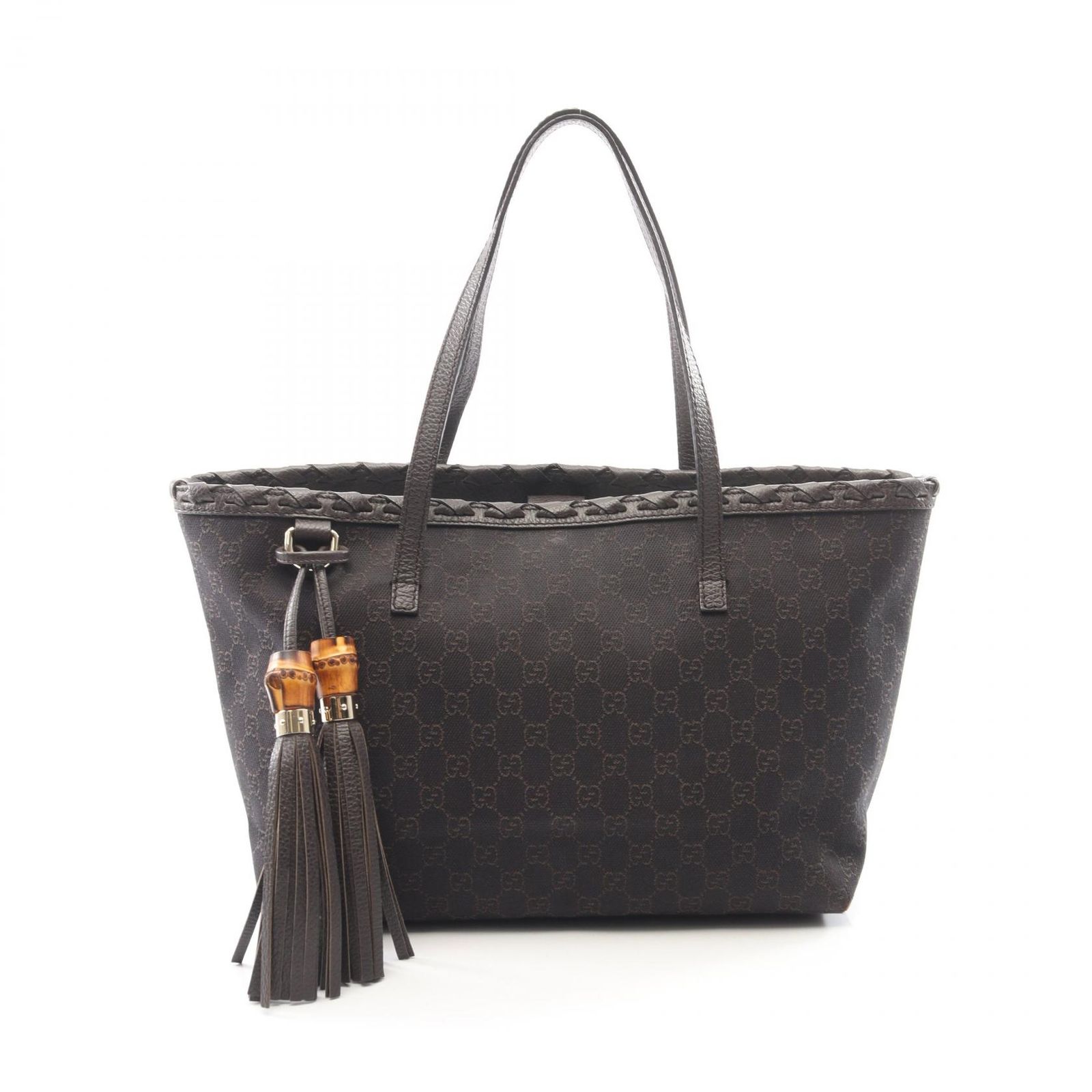 グッチ GUCCI トートバッグ バンブー GGキャンバス 354665 ダークブラウン キャンバス レザー バンブー トートバッグ レディース Used B
