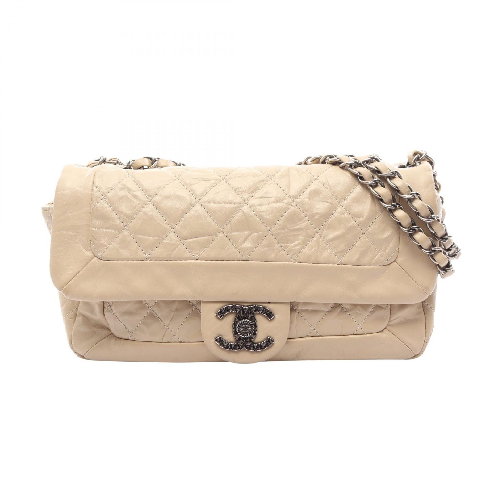 シャネル CHANEL ショルダーバッグ ココライダー マトラッセ ベージュ レザー ココライダー マットラッセ チェーンショルダー レディース Used B