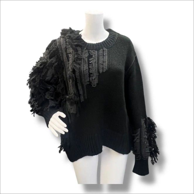 参考上代18,920円 未使用 MAISON SPECIAL Random Cut Fringe Knit ランダムカットフリンジニット セーター メゾンスペシャル 21232365705 ブラック F （508G）
