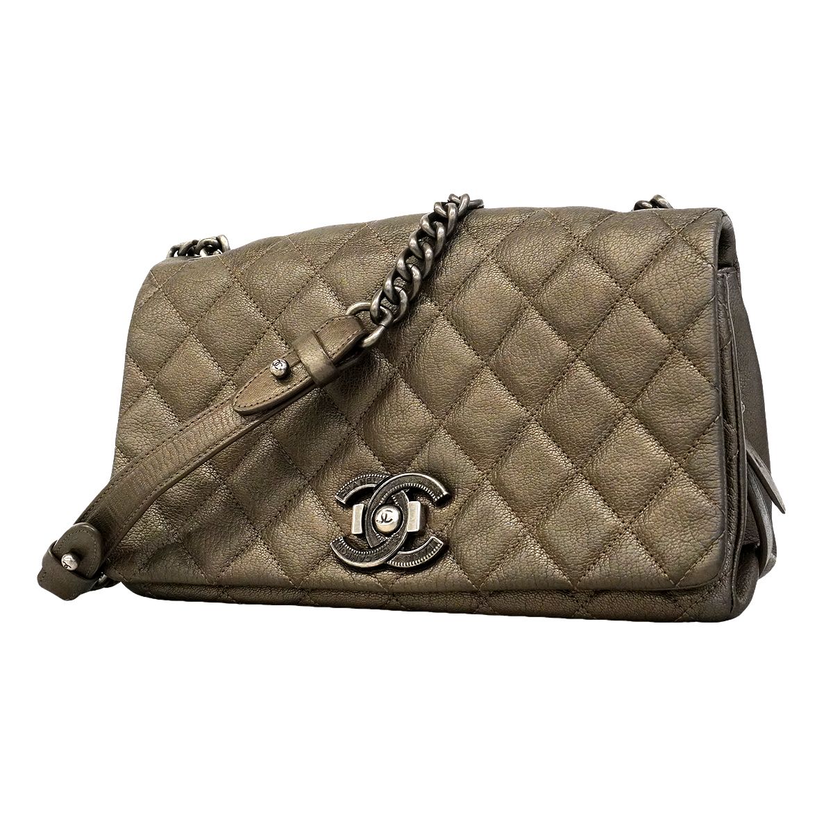 【6ge5883】シャネル ショルダーバッグ マトラッセ レザー グレー シルバー金具【中古】レディース