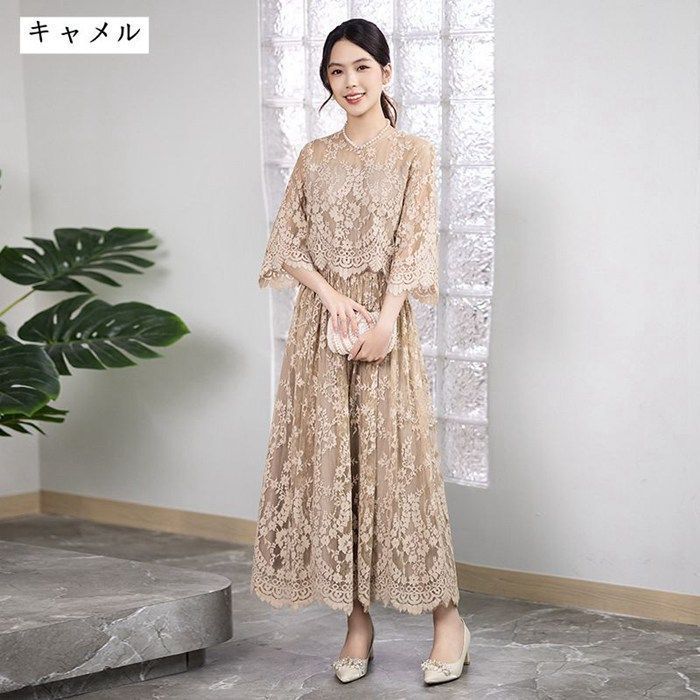 再入荷 パーティードレス レースワンピース レディース ドレス レース ミモレ丈 Aライン シンプル 花嫁 およばれ 女子会 二次会 フォーマル 結婚式 謝恩会 発表会 演奏会 同窓会 成人式