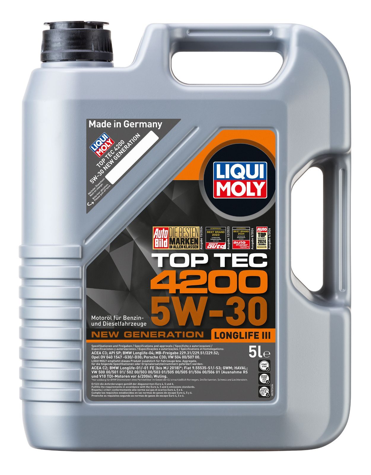 LIQUI MOLY (リキモリ) エンジンオイル トップテック4200 ロングライフⅢ 5W30 5L 20904 | 欧州車対応 ガソリン/ディーゼル BMW/ベンツ/VW/アウディ/ポルシェ/オペル 認証 合成油