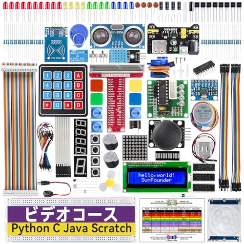 SunFounder Raspberry pi 用のスターター電子工作キット, ラズパイプログラミング, オンライン日本語説明書800+ページ詳細な教本と豊富なレッスン, Raspberry pi 5/4B/3B+/3B/400/3A+/2B/1B+/1A+e