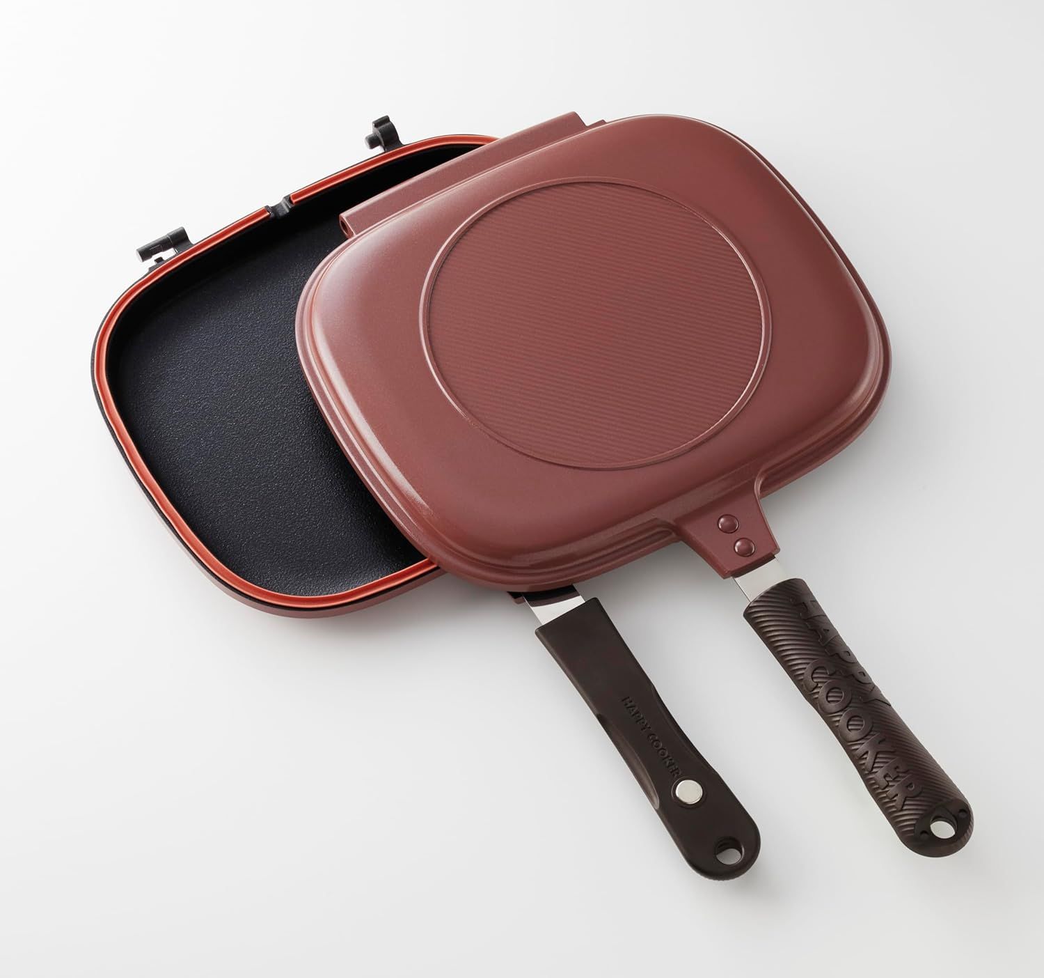 HAPPYCOOKER公式(直火・ガス火対応)ハッピークッカーグルメパン | 新色ピンク 直火専用両面焼きフライパン 交換用パッキン2個付き ホットサンド ハンバーグ ステーキ ホットケーキ