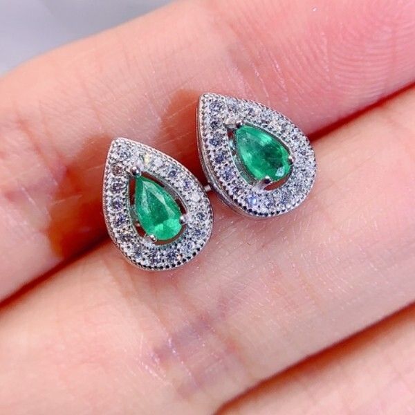 天然 コロンビア エメラルド ピアス、925シルバー、ナチュラル、高級ジュエリー、宝石ギフト　□YL2977▲8.9