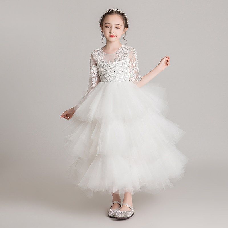 再入荷 子供 ドレス 長袖 発表会 ピアノ フォーマル キッズ チュールワンピース ふんわり感 ロングワンピース 女の子 フレアワンピース キラキラ ジュニア 結婚式 お誕生日 写真 プレゼント お姫様 姫系 子供服 卒業式