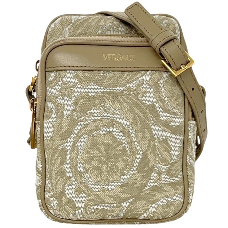 ヴェルサーチ ショルダーバッグ 美品 クロスボディ バロッコ メドゥーサ 1013531 1A09321 VERSACE キャンバス レザー ベージュ 中古 レディース
