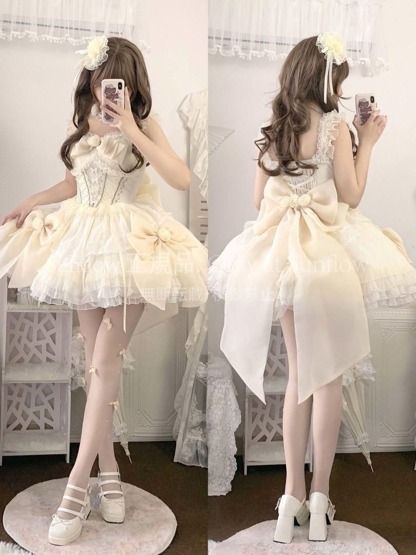 再入荷 人気商品★【山茶悸】ロリータドレス　甘ロリお嬢様　ロリィタドレス　JSK　リボン　ベージュ 10,718円
