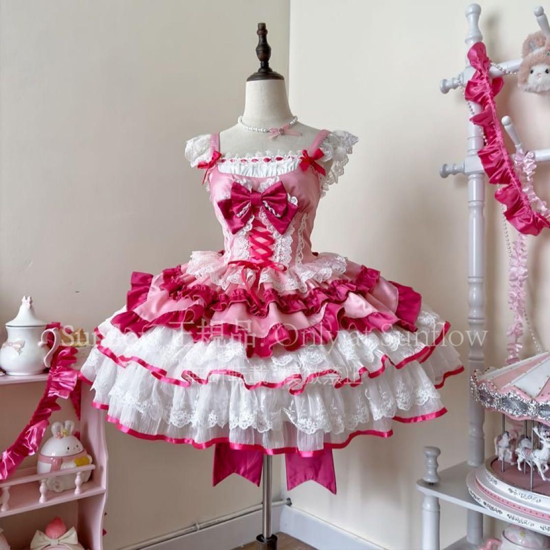 再入荷 人気商品★ゴスロリ　ロリータドレス 宮殿風 リボン 姫ティアードスカート 地雷系メイド衣装