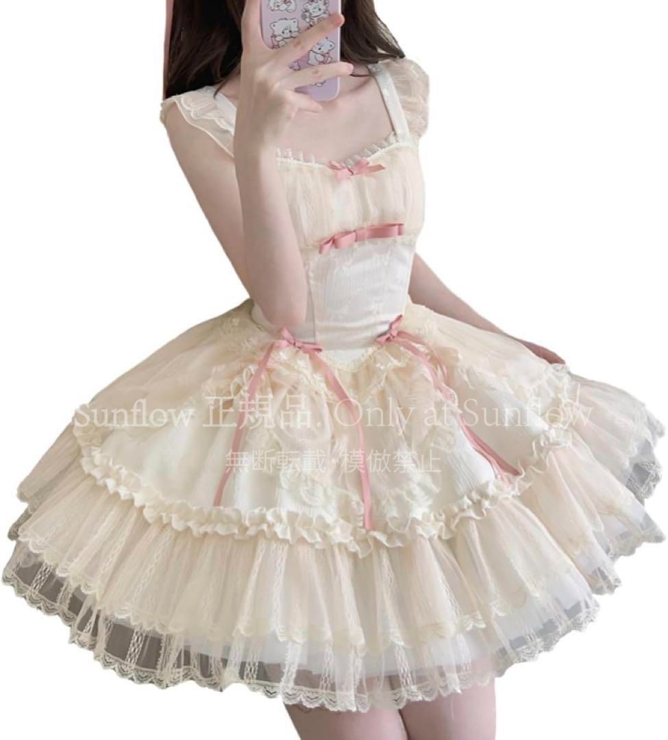 再入荷 人気商品★ロリータ JSKキャミソール リボン ゴスロリ 宮殿風 森ガール 姫様 ベージュ
