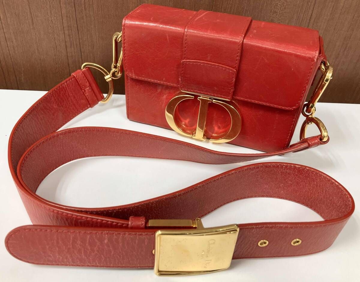 Christian Dior クリスチャンディオール 30 モンテーニュ ボックスショルダーバッグ レザー レッド