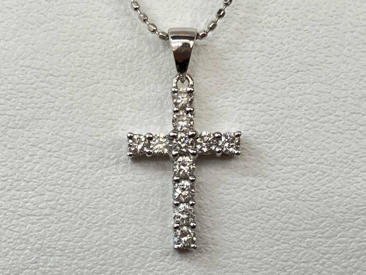 Folli Follie D0.29ct K18 クロストップ ネックレス チェーン全長 40cm トップサイズ 1.8×0.9cm 総重量 2.3g 小傷，チェーン変色あり 41,197円