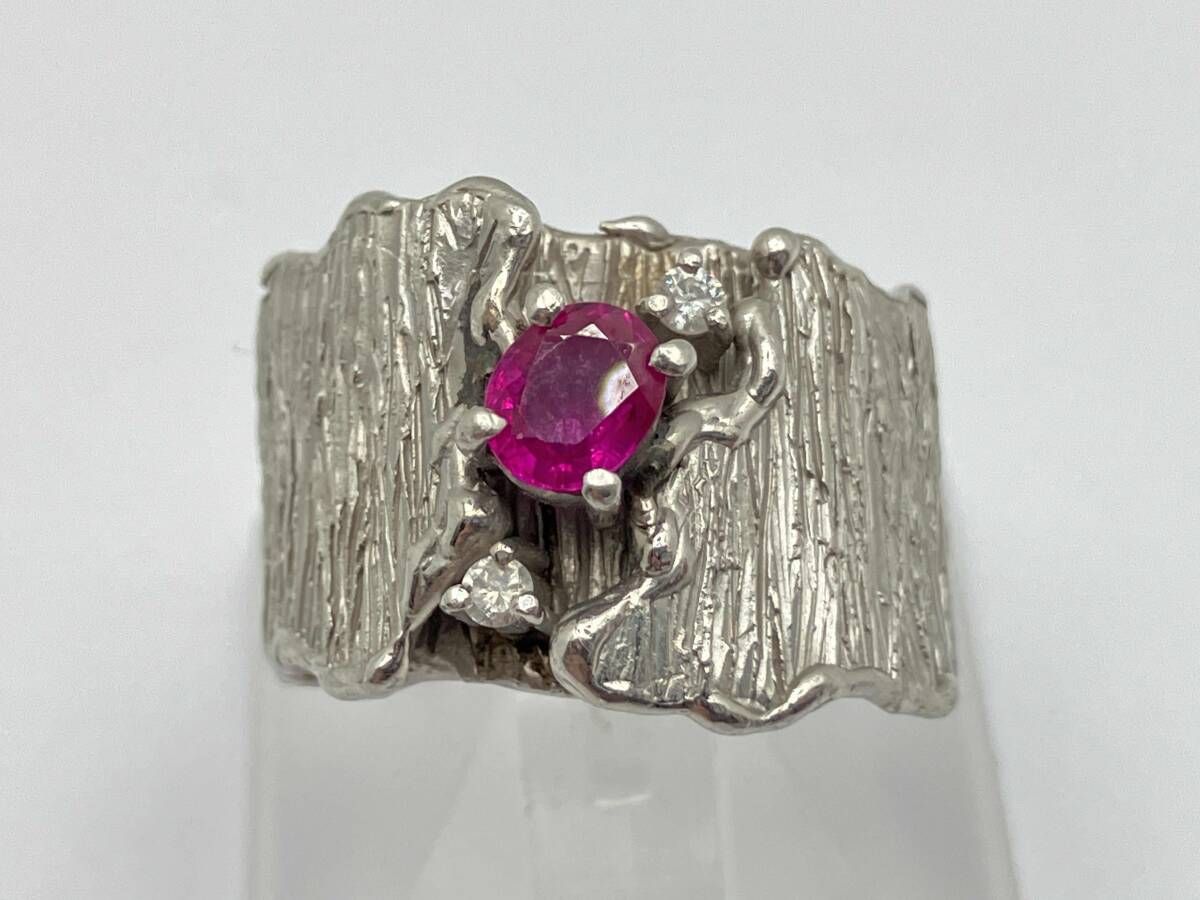 Pt900 ルビー 0.48ct ダイヤモンド0.04ct プラチナ アクセサリーリング サイズ9 18.6g 鑑別書付