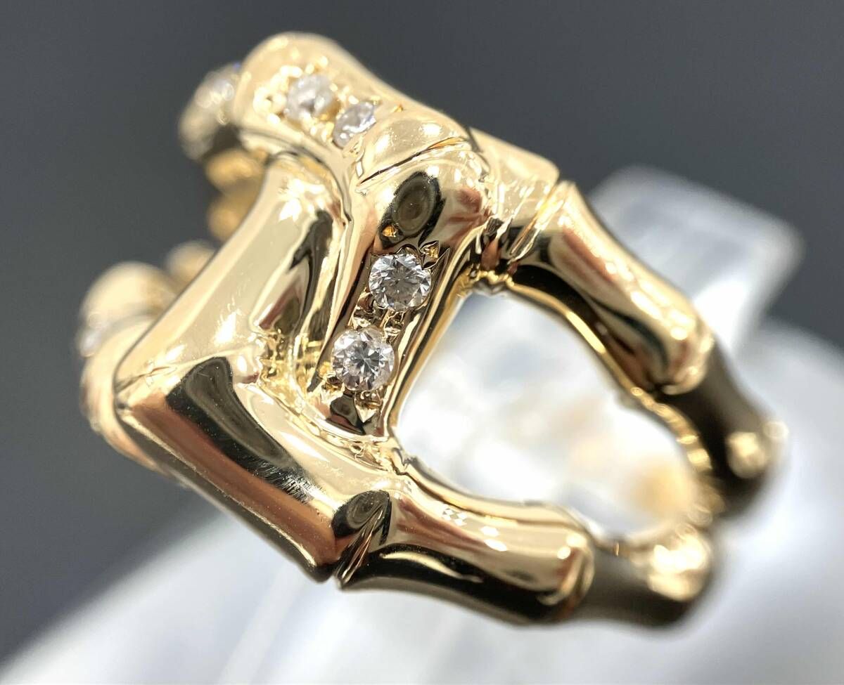 K18 総重量約3.8g 約11号 リング イエローゴールド 指輪 石付き レディース 0.10ct